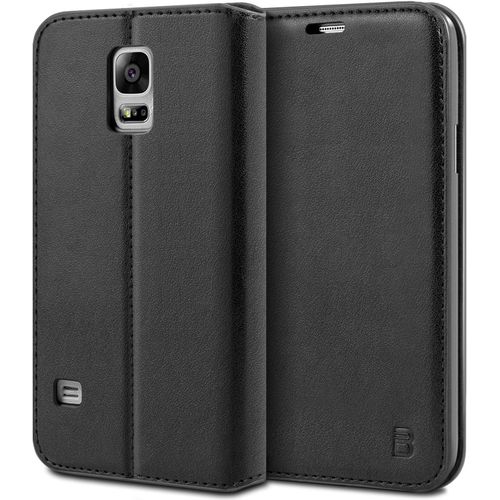 Bez Coque Pour Samsung S5, Etui Samsung Galaxy S5 / Samsung S5 Neo En Cuir Premium Flip Case Portefeuille, Housse À Rabat Avec Porte-Cartes De Crédit, Fermeture Magnétique - Noir[Q1328]