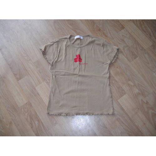 Tee Shirt Lulu Castagnette Marron Clair Et Sigle Rouge 12 Ans Tbe