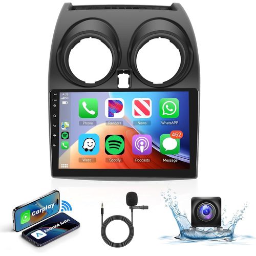9"" Autoradio Bluetooth pour Nissan Qashqai J10 2006-2016 Carplay Android Auto sans Fil avec Mirror Link/WiFi/GPS-Navi, Podofo Radio FM RDS 2 Din Android avec AHD Camera De recul/DVR.[G814]