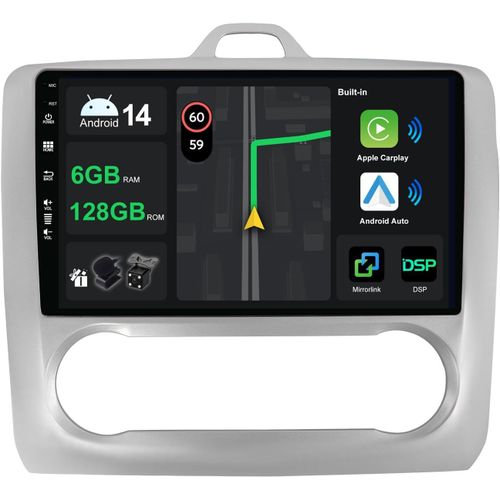 9"" [6G+128G] Android 14 Autoradio pour Ford Focus 2004-2011 avec sans Fil Carplay Android Auto | DSP | 8-Core | IPS Écran Tactile | Bluetooth 5.0 | GPS |WiFi| FM |Mirror Link.[G1458]