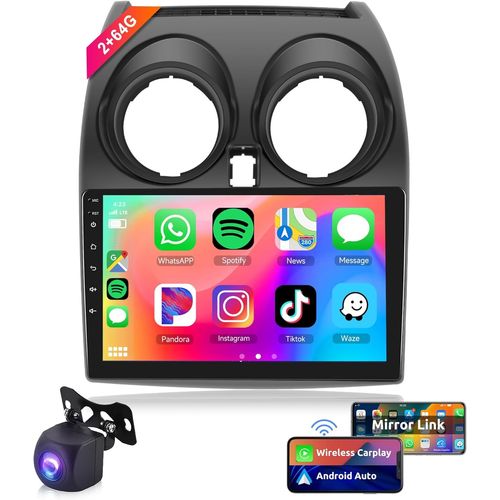 2g+64g Android Autoradio Pour Nissan Qashqai 2006-2016 Avec Wireless Apple Carplay Android Auto Gps Navi Wifi 9 Pouces Autoradio Avec Mirror Link Bluetooth Fm/Rds/Dab+/Obd/Dvr/Swc Caméra De.[G299]