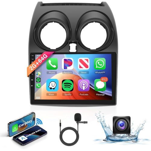 2+64G Podofo 9"" Autoradio pour Nissan Qashqai J10 2006-2016 sans Fil Carplay Android Auto avec écran WiFi GPS avec AHD Camera De recul HiFi/Bluetooth/RDS Radio FM Fonction Dab+.[G1293]