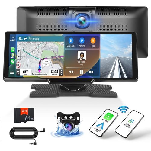 Ecran Carplay Voiture sans Fil Apple Carplay Android Auto avec 4K Dash Cam, 9,3"" écran Tactile Carplay Voiture avec Bluetooth Airplay GPS Transmetteur FM AUX + Carte 64G TF+Caméra de Recul.[G701]
