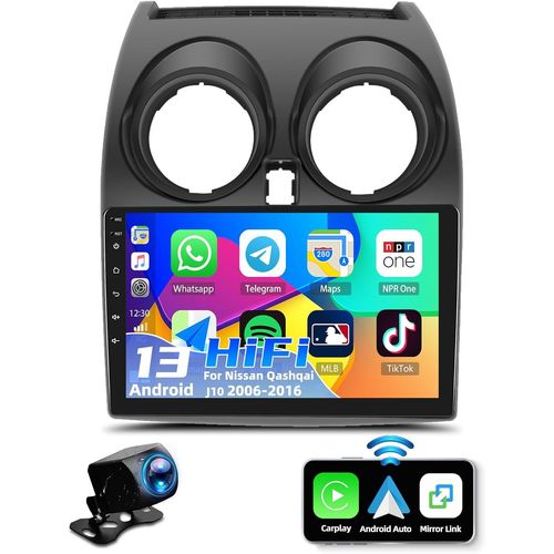 2G+64G Android 13 Autoradio pour Nissan Qashqai J10 2006-2016 avec sans Fil Apple CarPlay Android Auto,9"" Écran Tactile Autoradio avec GPS Navi Bluetooth HiFi FM/RDS SWC WiFi+Caméra de Recul.[G1319]