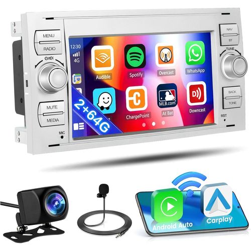 Autoradio Android 13 pour Ford Fiesta Focus Galaxy Fusion Mondeo Kuga C-Max avec Wireless Carplay Android Auto, 2GB/64GB, 7"" Écran Tactile Navi GPS WiFi BT FM RDS Caméra Arrière Mic.[G744]