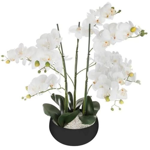 Plante artificielle - ATMOSPHERA - Orchidée en pot céramique noir - H65 cm - D25 cm - Intérieur