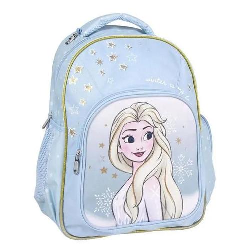 Sac à Dos Scolaire Taille Moyenne Frozen - Bleu - 32x15x42 cm - en Polyester - pêche Lat-rale - Bretelles Réglables et Plusieurs Co