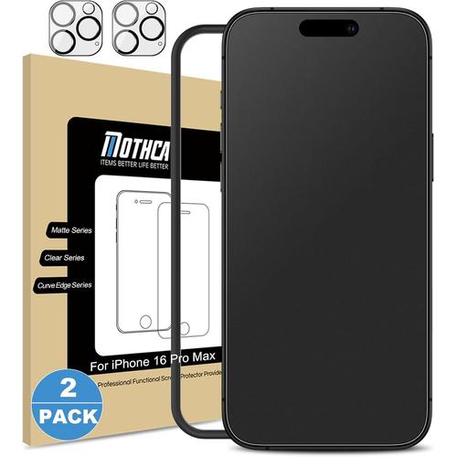 2 Pièces Verre Trempé Pour Iphone 16 Pro Max Mat Et 2 Pièces Protection Caméra Arrière, Film Protection Écran Matte Anti-Reflet Et Anti-Traces De Doigts, 9h Hd Vitre Protecteur[Bhm090310]