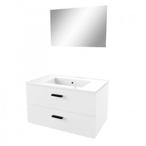 Ensemble Meuble Vasque Salle De Bain - 80 Cm - 2 Tiroirs - Blanc - Lift Aurlane