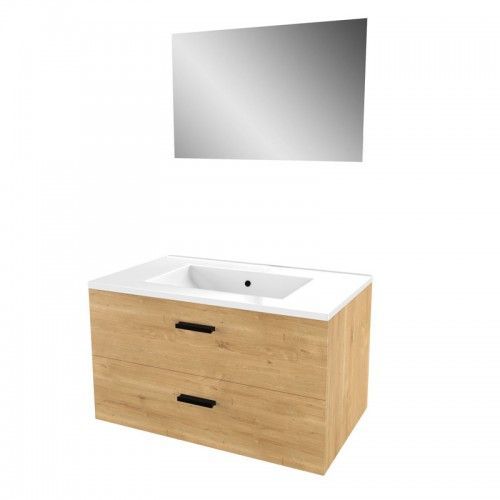 Ensemble Meuble Vasque Salle De Bain - 80 Cm - 2 Tiroirs - Bois - Lift Aurlane