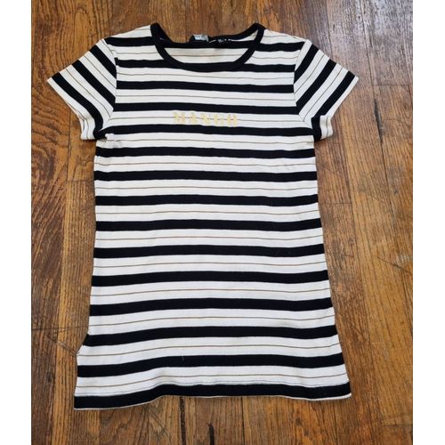 T-Shirt Blanc Noir Et Or À Rayure Mango Taille M
