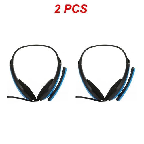 Casque de jeu stéréo avec microphone, casque de jeu monté sur la tête, mode filaire, ordinateur, sauna, téléphone-Blue 2Pcs