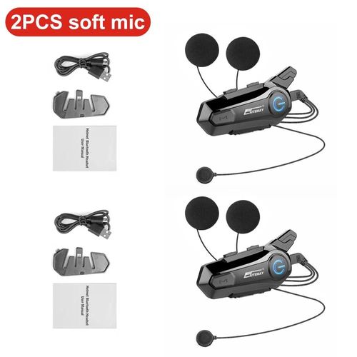 Oreillette Bluetooth Pour Moto, Appareil De Communication Pour Casque, Kit Mains-Libres, Intercom Sans Fil Pour 2 Motocyclistes, Portée 1000m-2pcs Soft Helmet