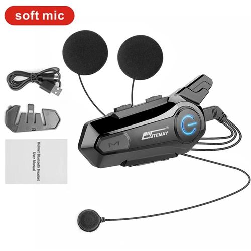 Oreillette Bluetooth Pour Moto, Appareil De Communication Pour Casque, Kit Mains-Libres, Intercom Sans Fil Pour 2 Motocyclistes, Portée 1000m-1pc Soft Helmet