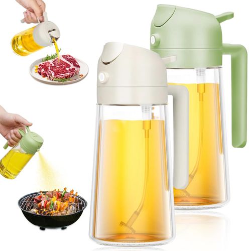 2 Pièces Pulvérisateur D'huile Pour Huile Alimentaire 470 Ml, Flacon Pulvérisateur 2 En 1 En Verre,Spray Huile Cuisine Air Fryer¿Air Fryer Pour Cuisiner, Griller, Salade, Pâtisserie