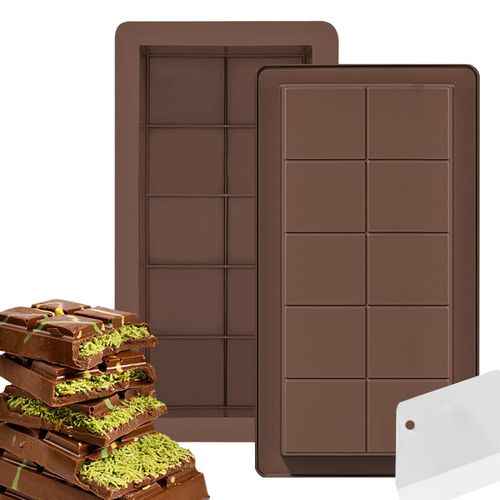 Lot De 2 Moules À Tablette De Chocolat Profond En Silicone, Moule À Chocolat Dubai, Diy Moule À Barres, Moules À Pâtisserie Pour Chocolat, Pralines, Bonbons Avec Scraper