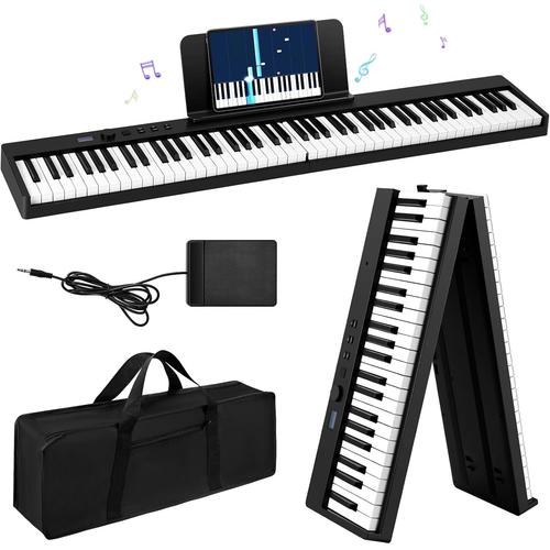 Piano Numérique 88 Touches Pour Débutant,Clavier Pliable De Piano Numérique Semi-Pondéré,Avec Capacités Bluetooth Et Midi,Clavier Électronique Piano 128 Sons