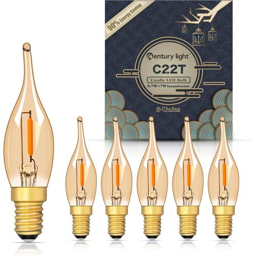 Lot De 6 Ampoules Led Basse Puissance E14 Ses En Forme De Flamme, C22tg Vintage Chandelier Veilleuse, 0,7w Équivalent À 7w Ultra Chaudes 2200k Pour Lampe De Sel Et Lustres, Lampes [Led103372]