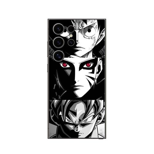 Coque Samsung Galaxy S25 Ultra Sangoku Naruto Luffy One Piece Dragon Ball Z Fond Noir Et Blanc, Anime Manga