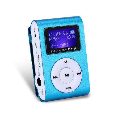 Lecteur MP3 Mini avec écran et carte en métal Couleur du corps bleu Capacité de mémoire de 8G avec boîte MP3 et câble d'alimentation