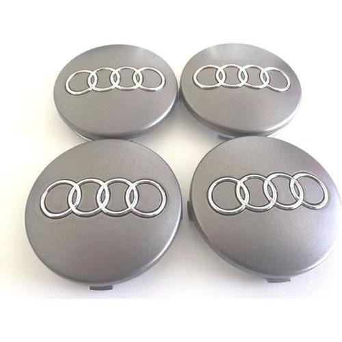 4x Cache Moyeu Audi 60mm Gris Logo Centre Roue Jante Emblème A1 A3 A4 A5