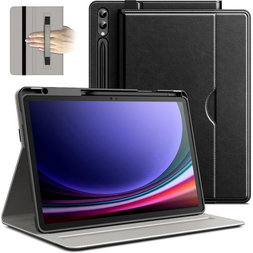 Coque Pour Samsung Galaxy Tab S10 Plus/Tab S9 Plus 12,4 Pouces Avec S Pen Porte-Stylet, Housse Étui De Protection En Cuir Pu Support Folio D'affaire (Graphite Noir).[G492]