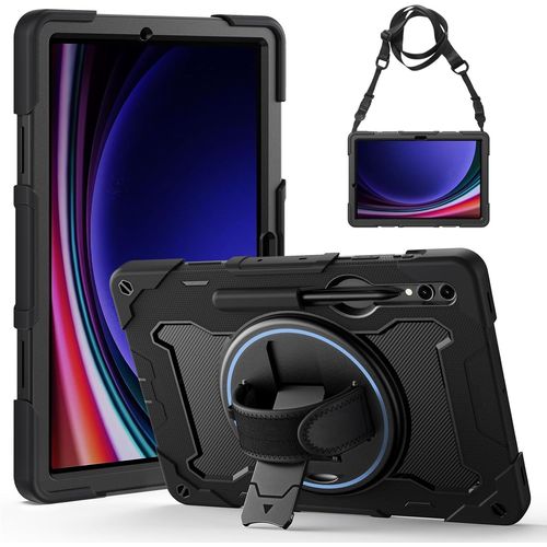 Coque Antichoc Pour Samsung Galaxy Tab S10+ Plus/S9+ Plus/S9 Fe Plus, 12.4 Pouces, Étui Robuste Avec Support Rotatif, Dragonne Et Bandoulière, Porte-Stylet, Housse Pour Galaxy Tab S10+, Noir.[G1263]