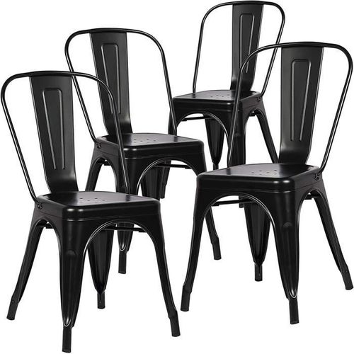 Lot De 4 Chaises - Style Industriel En Métal Noir - Extérieur/Intérieur