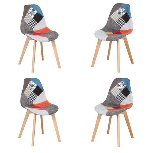 Lot De 4 Chaises Patchwork- Rouge - Pieds En Hêtre