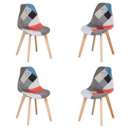 Lot de 4 chaises scandinaves SARA motifs patchworks noirs, gris et blancs