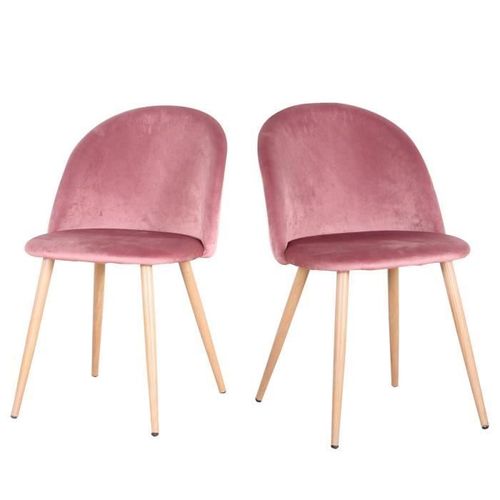 Lot De 2 Chaises - Velours - Pieds Métal - L48*P43*H80cm(Rose)