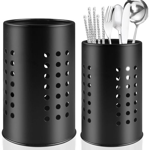 Pot Ustensiles Cuisine,2 Pièces Panier Dustensiles Noir En Acier Inoxydable,Anti-Rouille Égouttoir À Couverts,Cuisine À Domicile De Style Campagnard Kitchen Essentials Pour Couteau Fourchett[X105]