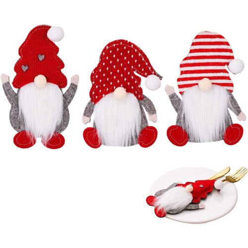Porte Couverts De Noël,Sac À Couverts En Feutre Père Noel Paniers À Couvert Decoration De Table Noël, Rouge Couteaux Fourchettes Cuillères Vaisselle Rangement Sacs À Couverts De Dîner Fête ([X451]