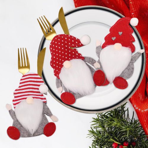 Porte Couverts De Noël, 6 Pièces Sac À Couverts En Feutre Père Noel Paniers À Couvert Decoration De Table Noël, Rouge Couteaux Fourchettes Cuillères Vaisselle Rangement Sacs À Couverts De Dî[X219]
