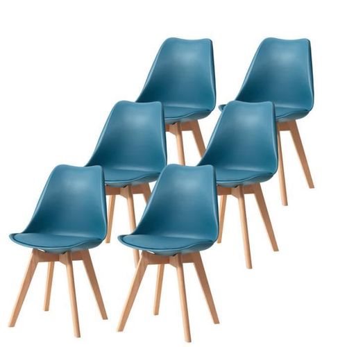 Lot De 6 Chaises - Scandinaves - Chaises De Salle À Manger - Pieds En Bois - Bleu
