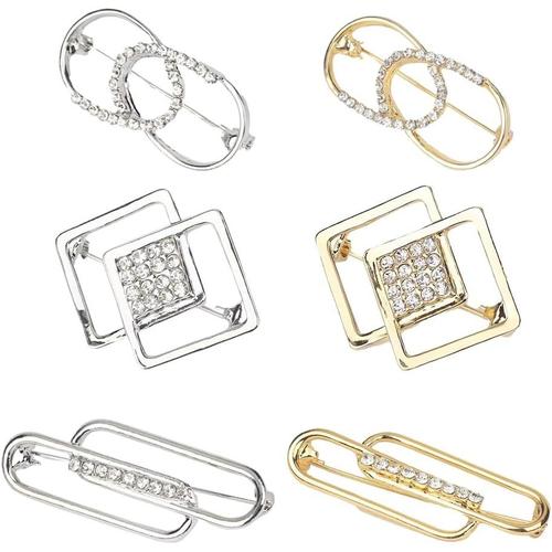 6 Pièces Broche, Broches Boutons En Cristal, Épingles De Sûreté Pour Pull, Broche Fleur Pour L'artisanat, Pour Manteau, Pull, Écharpe, Chem , Robe, Pantalon, Jupe (Or + Argent)[X309]