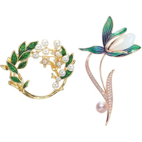 2 Pièces Broche Forme Fleur Avec Goutte Boucle De Châle Cor Grande Épingle Broche Femme Fleur Orchidée Pétale Cristal Design Unique Pour Les Filles Robes De Soirée,Broches Épingles[X305]