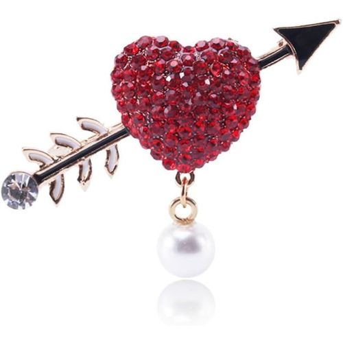 Broche En Cristal Autrichien Rouge En Forme De C?Ur En Forme De Flèche En Strass Pour Femme, Bijoux Pour La Saint-Valentin, Mariage, Robe, Sac, Accessoires En Métal Doré, Métal[X581]