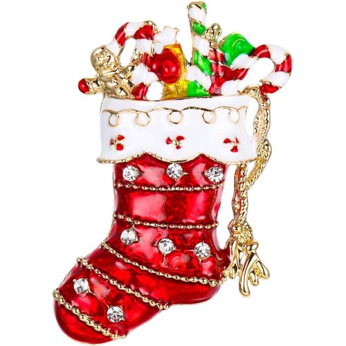 Cristal Autrichien Rouge Chaussettes De Noël Bonbons Broche[X819]