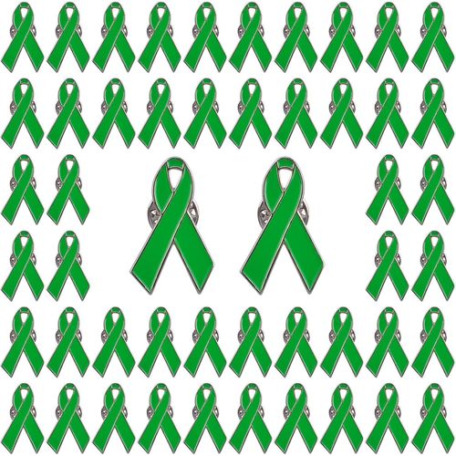 Broche Ruban Vert Citron, 50 Pièces 1.18 * 0.7 Pouces Argent Dos Sensibilisation À La Santé Épinglette Ruban Vert Broche Santé Mentale Épingles Émail Bijoux Épingles Pour La Décoration[X891]
