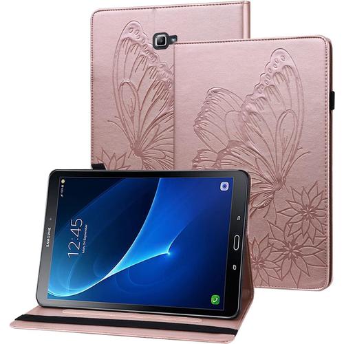 Coque Galaxy Tab A6 Housse En Cuir Pu Portefeuille Papillon En Relief Porte-Stylo Etui Tablette Pour Samsung Galaxy Tab A 10.1 Pouces 2016 Sm-T580 / Sm-T585 - Or Rose[Coq104684]