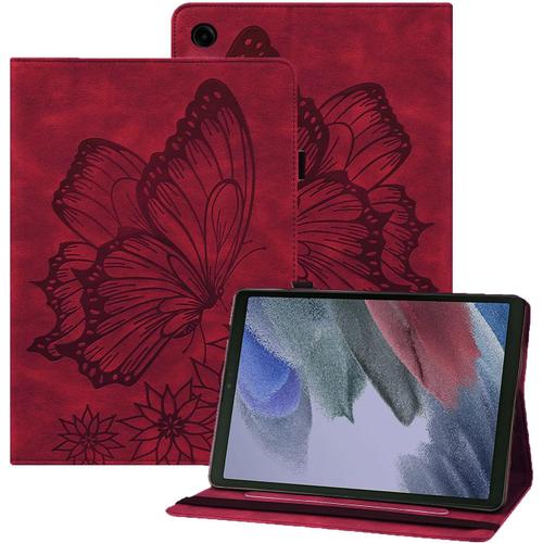 Coque Samsung Galaxy Tab A9+ 11" Papillon En Relief Etui En Cuir Pu Portefeuille Porte-Stylo Tablette Housse De Protection Pour Galaxy Tab A9+ 11 Pouces Sm-X210/Sm-X215/Sm-X216 Rou[Coq104691]