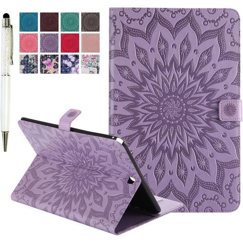 Coque Pour Samsung Galaxy Tab A 9.7 Sm-T550 Housse Etui,Flowers Relief Motif Pu Cuir Flip Smart Case Cover Pour Samsung Galaxy Tab A 9.7 Sm-T550 / Sm-P550.(Sunflower Purple)[Coq103743]