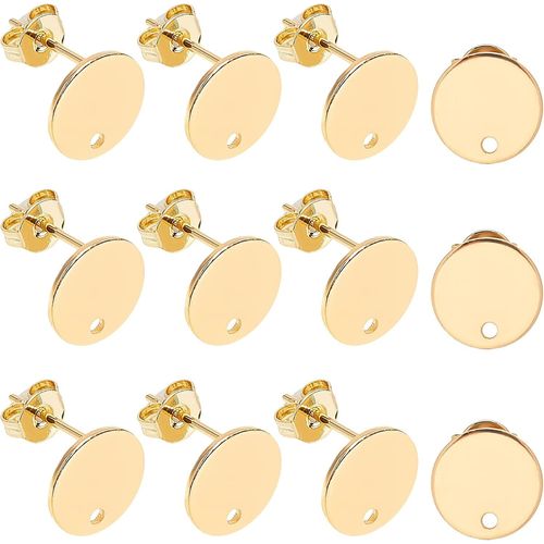Environ 24 Pièces Boucles D'oreilles Rondes Plates Dorées En Acier Inoxydable Avec Des Écrous D'oreille Et Des Composants De Boucle D'oreille Ronde Plate Pour Femmes Bijoux, Broche 0.8 Mm[X973]