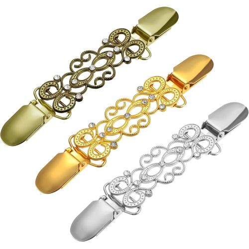 Lot De 3 Clips Vintage Pour Cardigan - Avec Strass - Pour Chem , Pull Et Chem - Pour Femme Et Fille, Métal[X1861]