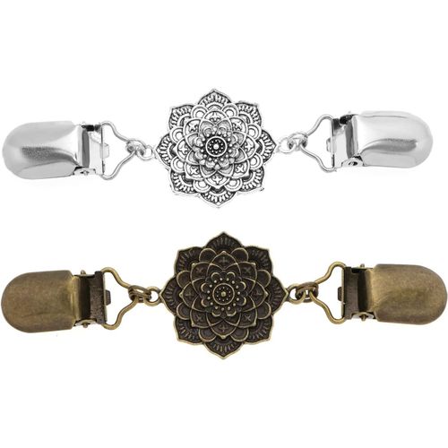 Lot De 2 Clips De Fermeture Rétro Pour Cardigan, Écharpe, Écharpe, Robe, Chem , Pull-Over, Bronze Antique, Argenté, Multisize, Métal[X1804]