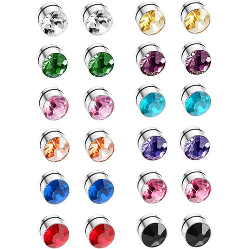 12 Paires Fausse Boucle D'oreille Pour Homme Femme Magnétiques Boucles D'oreilles Non Percés Ensemble Cristal Boucles D'oreilles Aimantées Acier Inoxydable Boucles D'oreilles Fille Garçon[X1840]