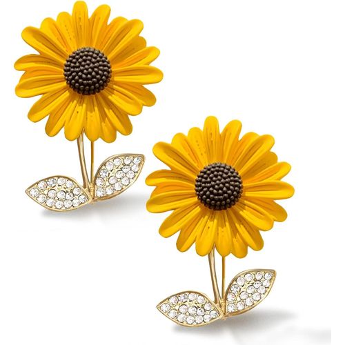 2 Pièces Tournesols Broche, Broche Fleur En Strass, Broche Femme Incrustés De Diamants, Élégante Broche, Broche Tournesol, Broche Pour Les Dîners Les Danses Les Fêtes D'anniversaire (Doré)[X274]