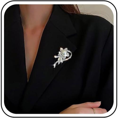 Broche Fleur Perle Strass Broche Fleur Cristal Broche Grande Perle Broche De Revers Broche Cristal Perle Argent Broche Fleur Clip De Revers Cz Bijoux Cor De Mariage Pour Femmes[X277]