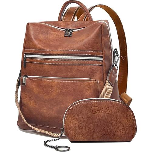 Sac à Dos Femme,PU Cuir Sac a Dos Loisir avec Multipoches,Imperméable Antivol Voyage Décontracté de Sac à Dos pour Travail,Scolaire Collège,Affaires.[I596]